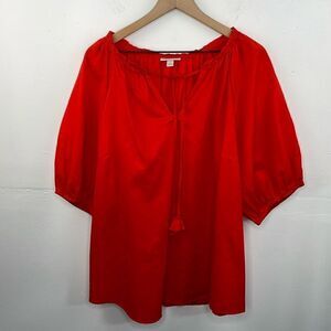 Knox Rose Boho Peasant Style with tassel tie orange red Puffy Sleeves size 2X